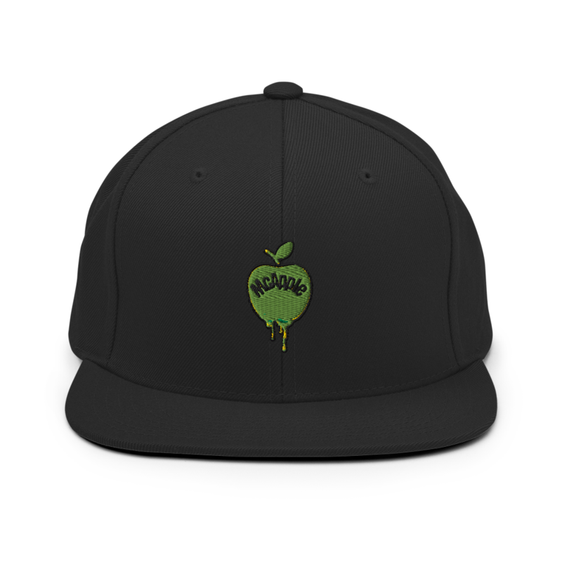 Black McApple snapback cap with embroidered logo